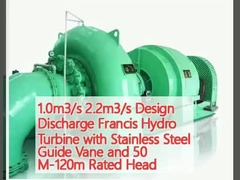 1.0m3/s 2.2m3/s Ontwerpontlading Francis Hydroturbine met roestvrijstalen geleidingsbak en 50 M-120m nominale kop